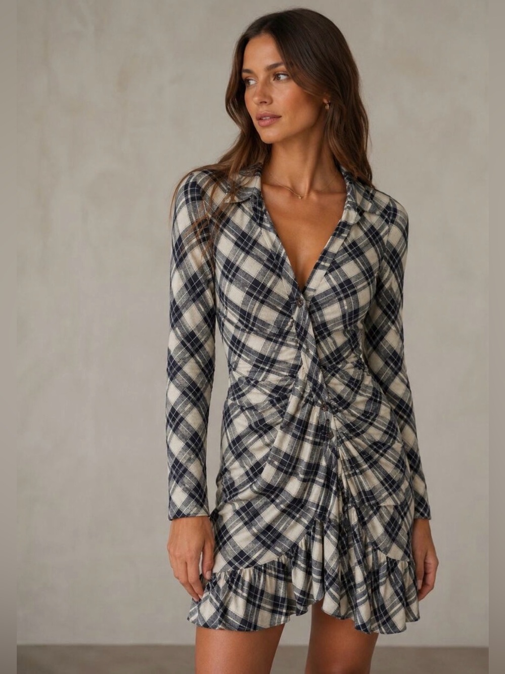 Veronica Beard Vilette Mini Shirt Dress Army Plaid size 8